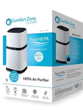 Comfort Zone White and Black Compact HEPA Air Purifier